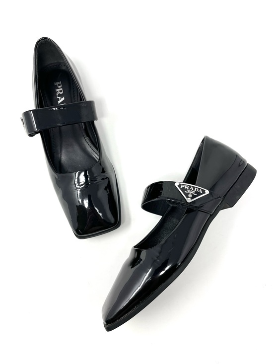 Prada Shoes - Prada Black Patent Leather Square Toe Triangle Logo Mary Jane Janes Flats 38 8